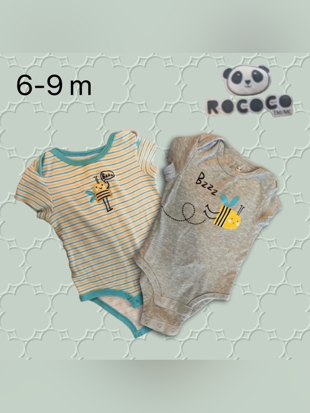👍GUC ROCOCO |6m | Set of 2 Unisex Gray & White short sleeves Onesies bees 🐝
